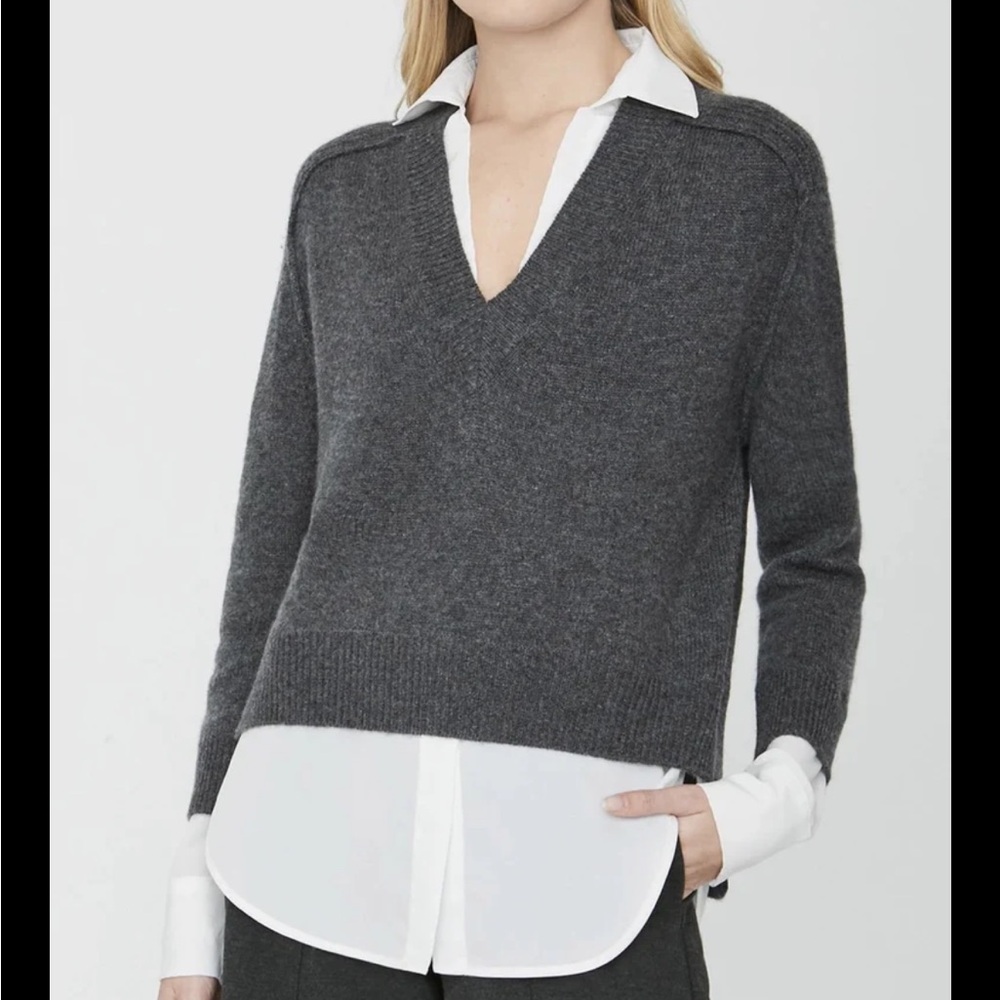 Brochu Walker Charcoal V-Neck Wool Blend Sweater